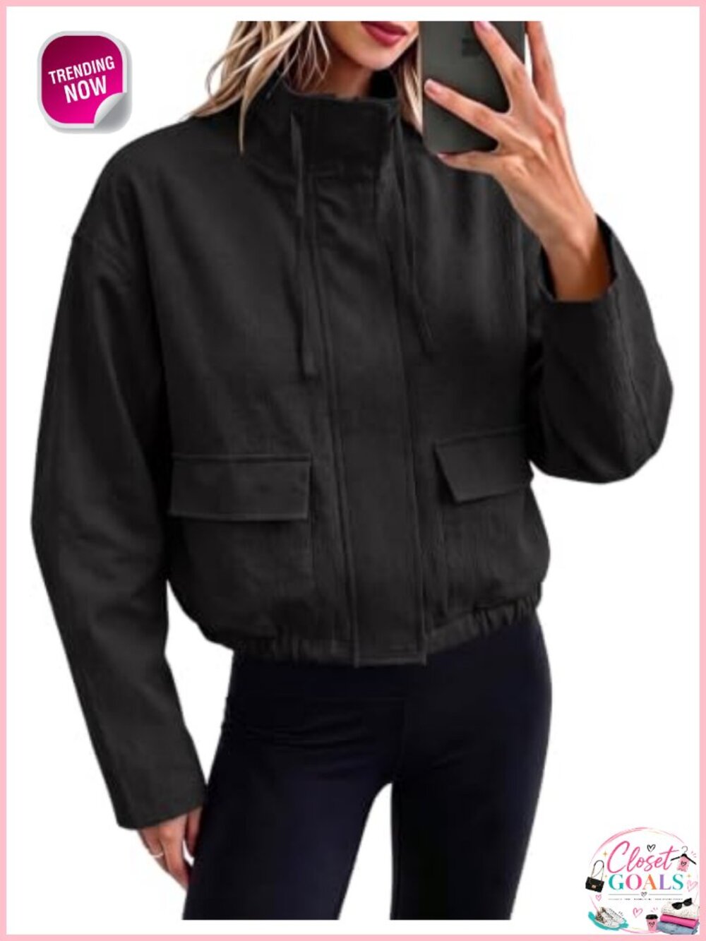 Fisoew Womens Cropped Jacket Lightweight Safari Fall Zip Utility